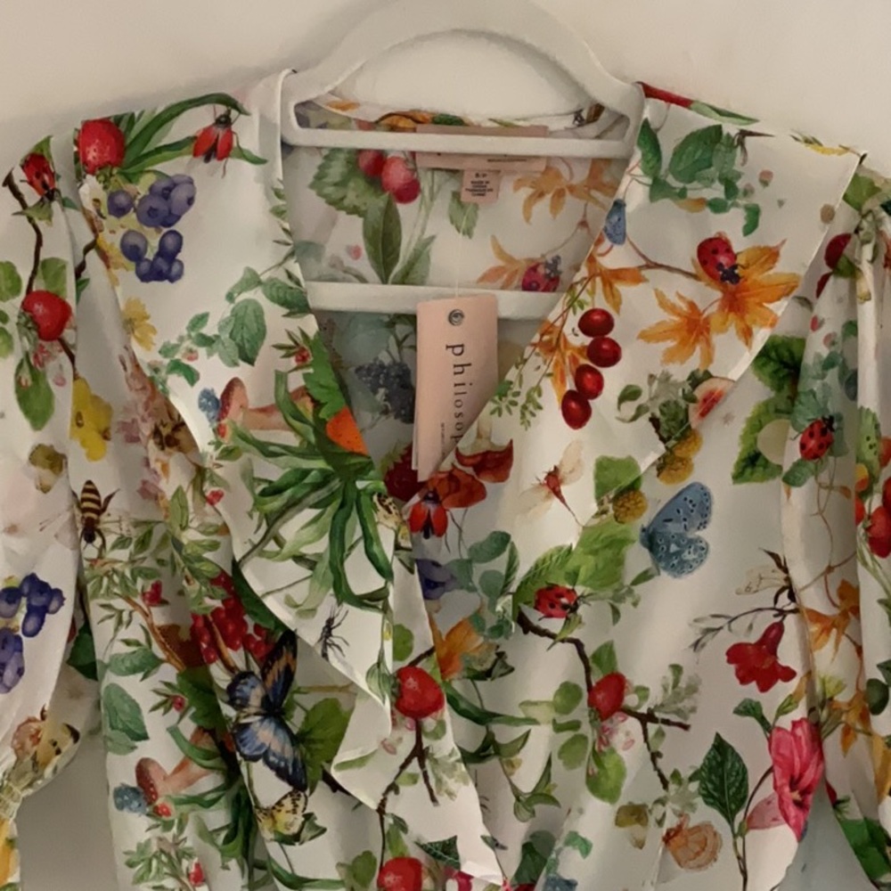 Philosophy Faux Wrap Multicolor Garden Blouse, Size S/P, NWT - Picture 5 of 10